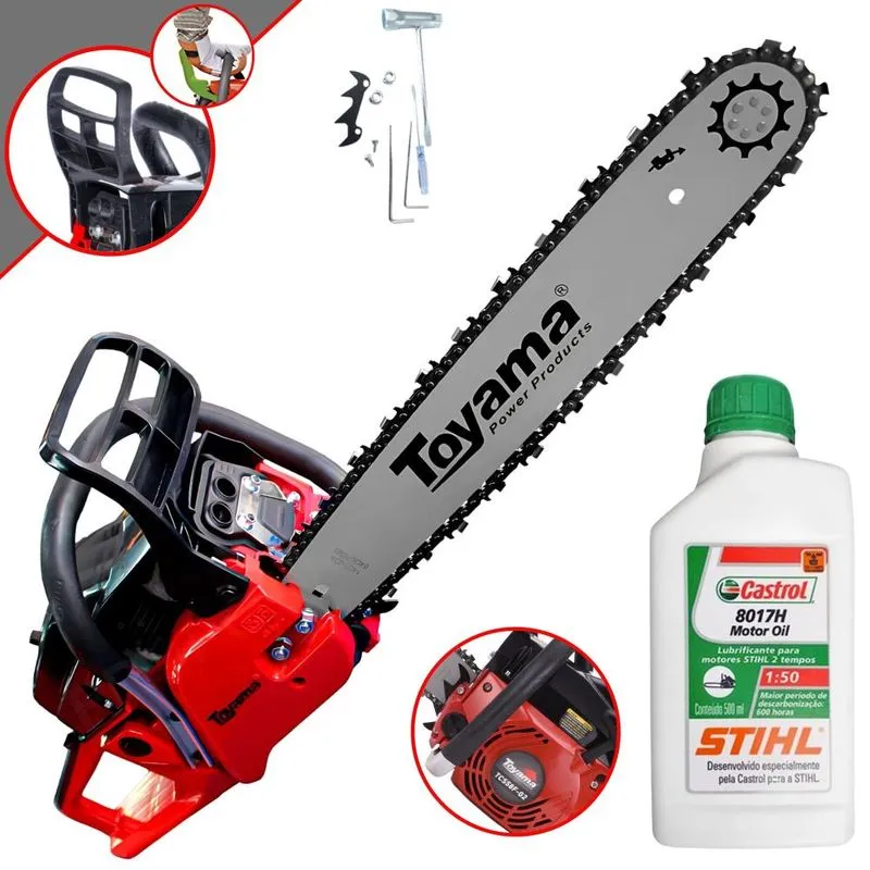 Motor Serra Motosserra À Gasolina Toyama Tcs58fg2 55cc 3,2hp 12.500rpm Ideal Para Poda E Desdobra De Madeira Com Sabre 18 Polegadas + Óleo Stihl 2t