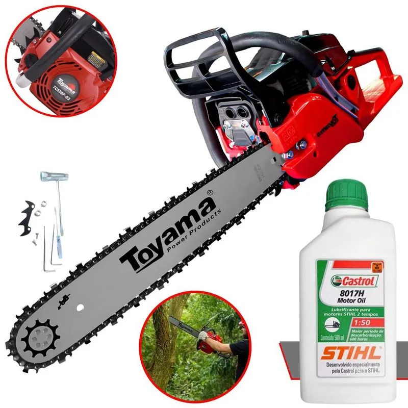 MOTOSSERRA MOTO SERRA MOTOSSERRA À GASOLINA TCS58FG2 TOYAMA 2T 55CC 3,2HP 12.500RPM COM SABRE 18 POLEGADAS ROBUSTA E DE ALTA PERFORMANCE ÓLEO STIHL