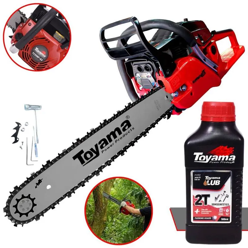 Motosserra À Gasolina TCS58FG2 Toyama 55cc 3,2HP de Potência 12.500rpm Forte e Econômica com Sabre 18 Polegadas Ponta Rolante + Óleo 2 Tempos