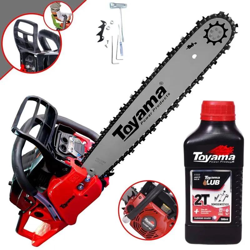 Moto Serra TCS58F-G2 Toyama À Gasolina 55cc 12.500rpm 3,2hp Motosserra Robusta E Resistente De Alto Desempenho Com Sabre 18 Polegadas + Óleo 2 Tempos