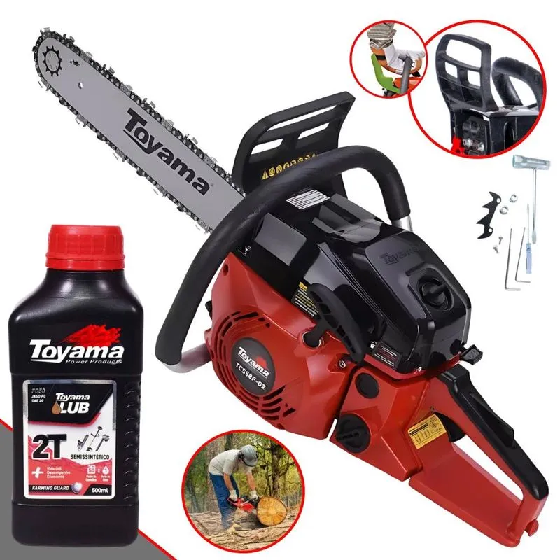 MOTOSSERRA MOTO SERRA MOTOSSERRA À GASOLINA TCS58FG2 TOYAMA 55CC 3,2HP 12.500RPM COM SABRE 18 POLEGADAS ROBUSTA E DE ALTA PERFORMANCE + ÓLEO 2 TEMPOS