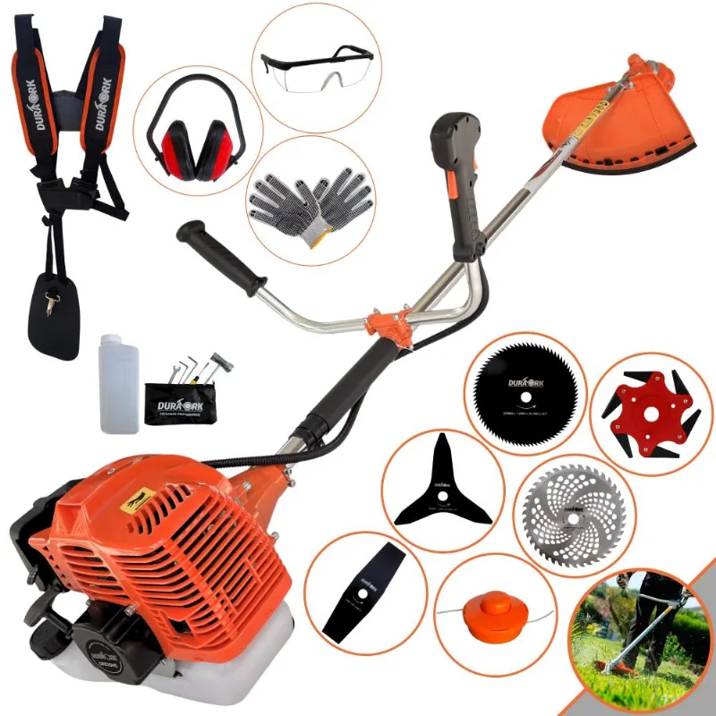 Roçadeira À Gasolina Duratork DR520H5 52cc 2,5hp De Potência 10.500rpm 2T Completa Com Vela Champion + Cabeçote Nylon + Kit 5 Lâminas De Cortes + EPI