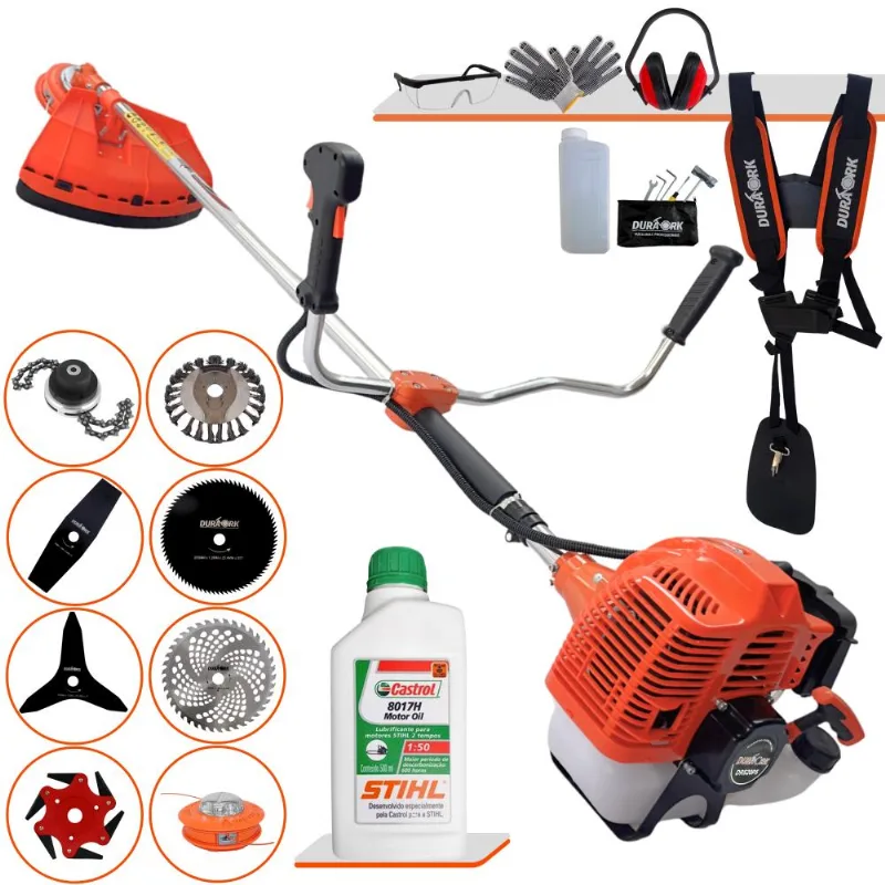 Roçadeira Profissional Duratork Dr520p5 À Gasolina 52cc 2,5hp Alta Rotação Com Carretel Carga Rápida Kit 7 Opções De Cortes Epi Óleo Stihl 2t