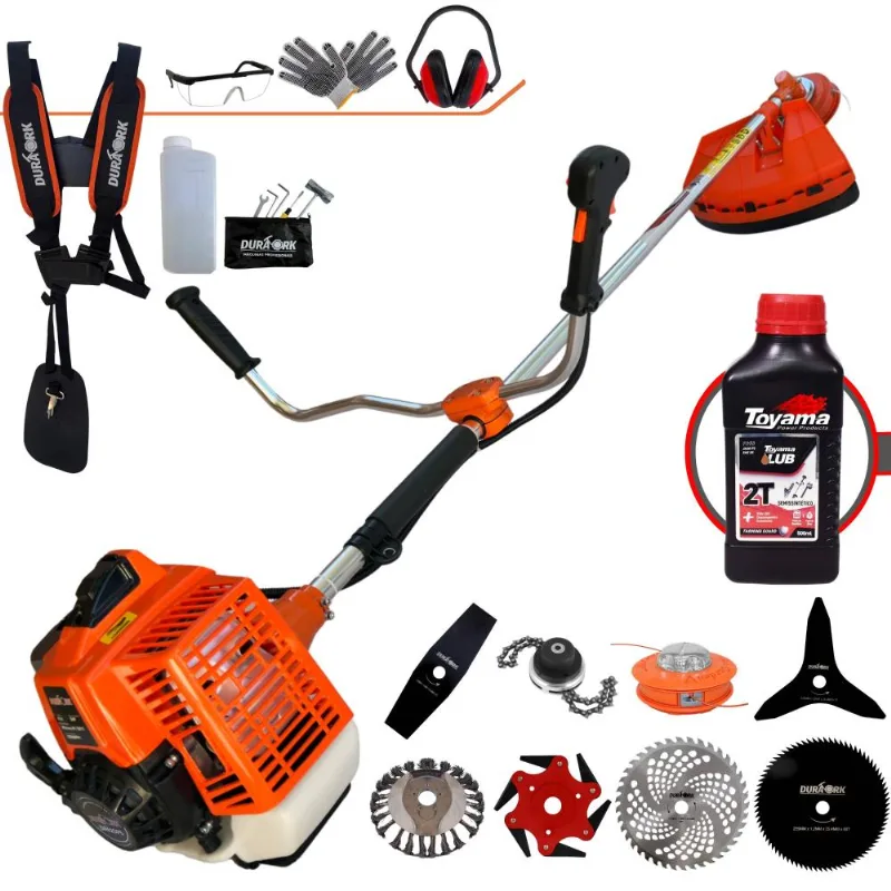 Roçadeira Duratork Dr620p5 À Gasolina 3hp 62cc Ideal Para Todos Os Tipos De Trabalho Com Carretel Nylon + 7 Opções De Cortes + Epi + Óleo Toyama 2t