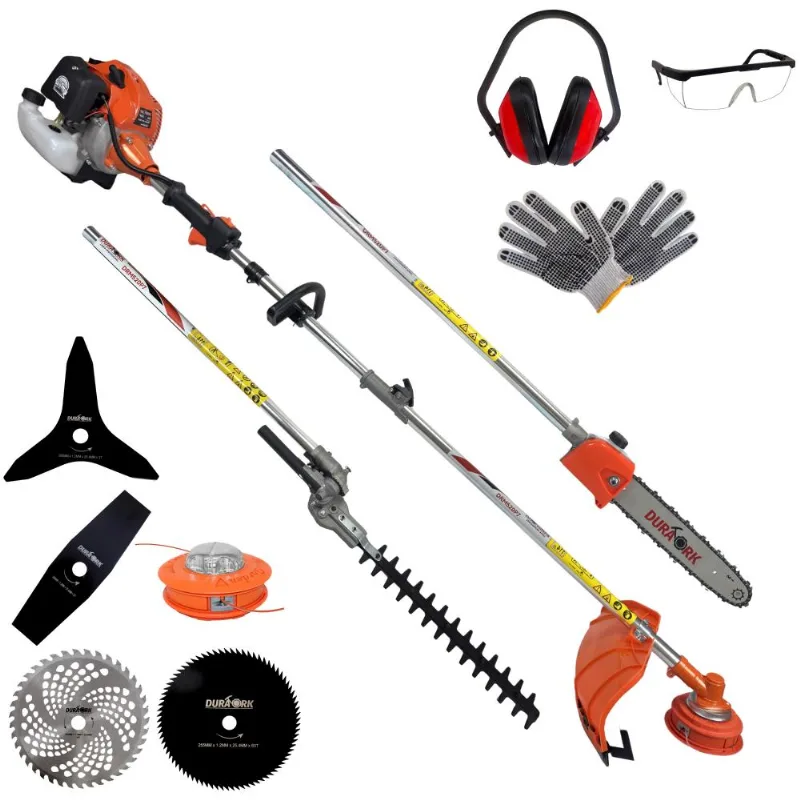 Cortador De Grama Multifunções Duratork Drm520p7 52cc 2,5hp 10.500rpm Faca 2p, 3p, 40d, 80d, Carretel, Podador De Galhos, Aparador De Cerca Viva E Epi
