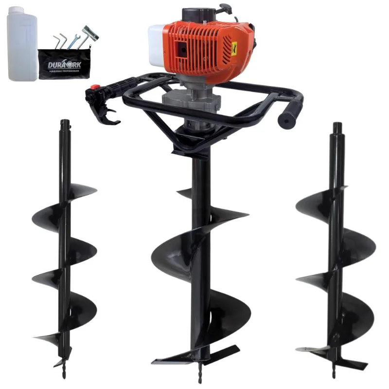 Perfurador Polaca Cavadeira Duratork Dps523g À Gasolina 2 Tempos 52cc 2,5hp Ignição Cdi Para Construção Civil Com Kit Brocas 80x20cm 80x25cm 80x30cm