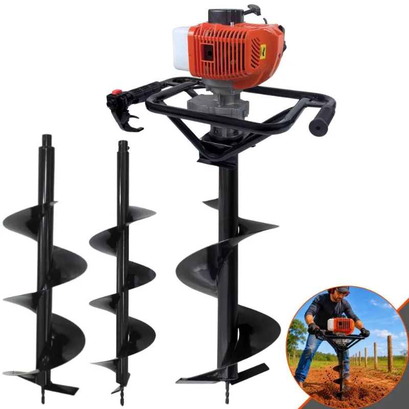 Kit Perfurador Duratork Dps523g À Gasolina 2t 52cc 10.500rpm 2,5hp De Potência Com Brocas 80x20cm 80x25cm E 80x30cm Para Mourões E Reflorestamento