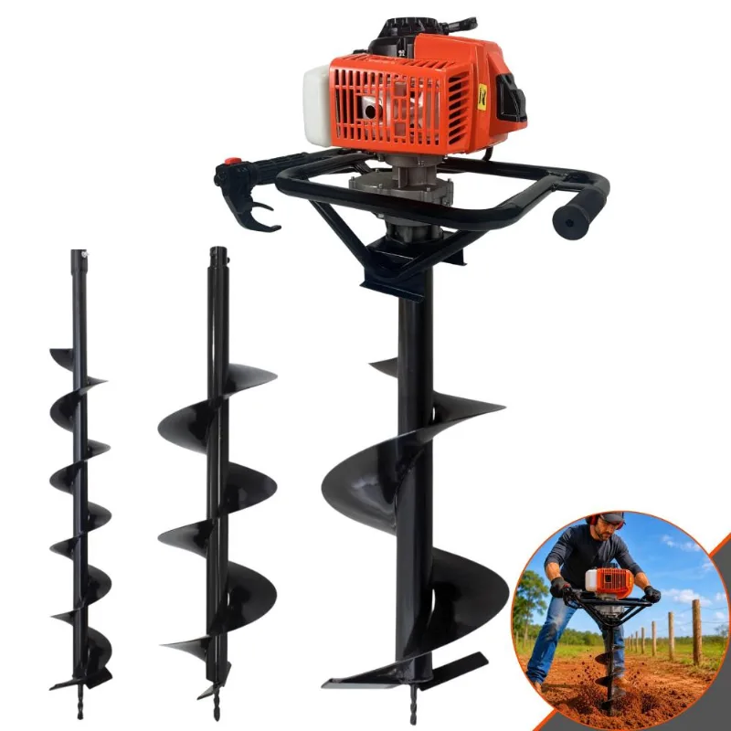 Kit Perfurador Duratork Dps623m À Gasolina 2t 62cc 12.500rpm 3hp De Potência Com Brocas 80x10cm, 80x20cm E 80x30cm Para Mourões E Reflorestamento