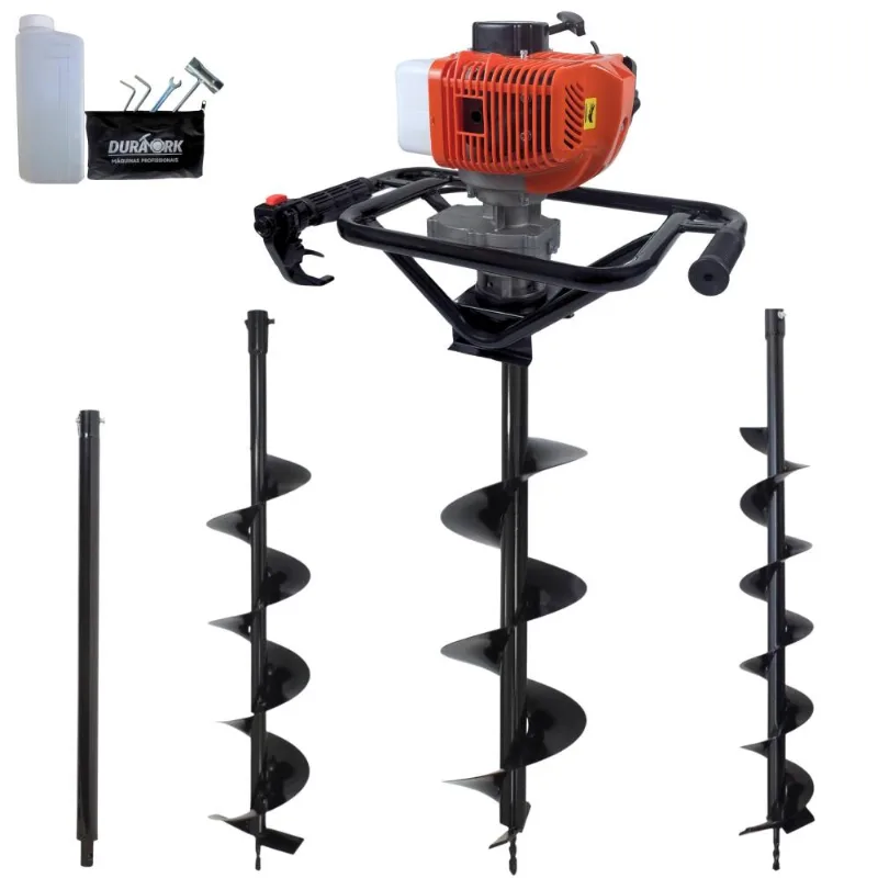 Trado Motorizado À Gasolina Duratork Dps523p 52cc 2,5hp 10.500rpm Perfurador De Solo Completo Com 3 Brocas 80x10cm, 80x15cm E 80x20cm + Extensão 60cm