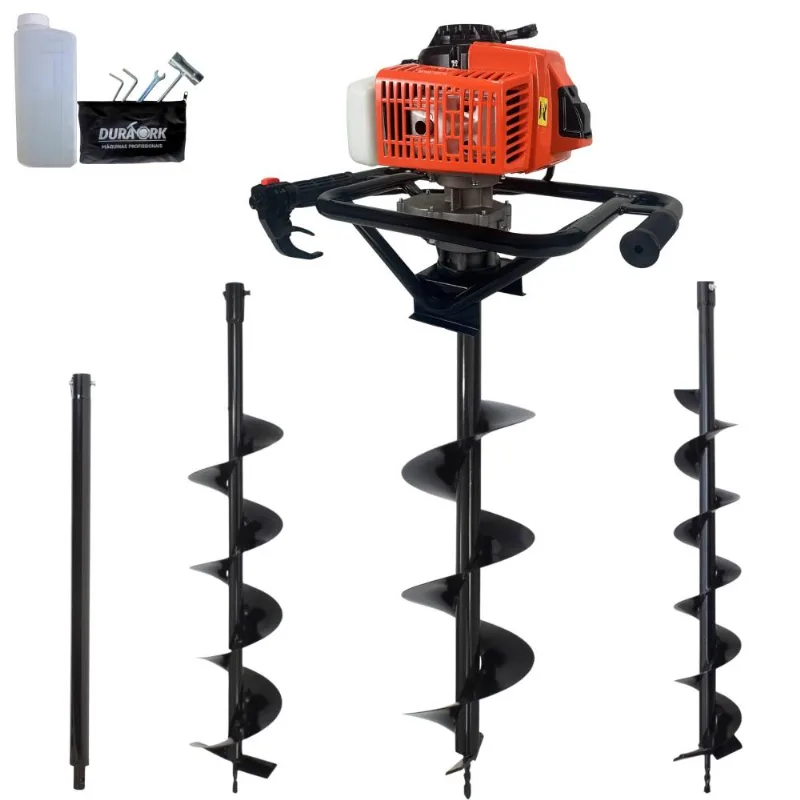 Perfurador Polaca Cavadeira Duratork Dps623p À Gasolina 2t 62cc 3hp Para Construção Civil Com Kit Brocas 80x10cm, 80x15cm E 80x20cm + Extensão 60cm
