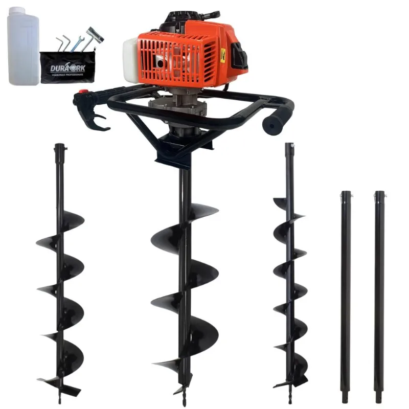 Trado Motorizado Completo Duratork Dps623p 62cc 3hp 12.500rpm Perfurador De Solo Profissional Brocas 80x10cm 80x15cm E 80x20cm 2 Extensão 60cm