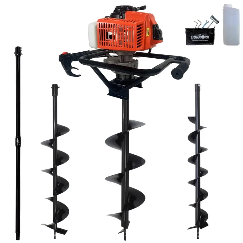 Trado Motorizado À Gasolina Duratork Dps623p 62cc 3hp 12.500rpm Perfurador De Solo Completo Com 3 Brocas 80x10cm, 80x15cm E 80x20cm + Extensão 100cm