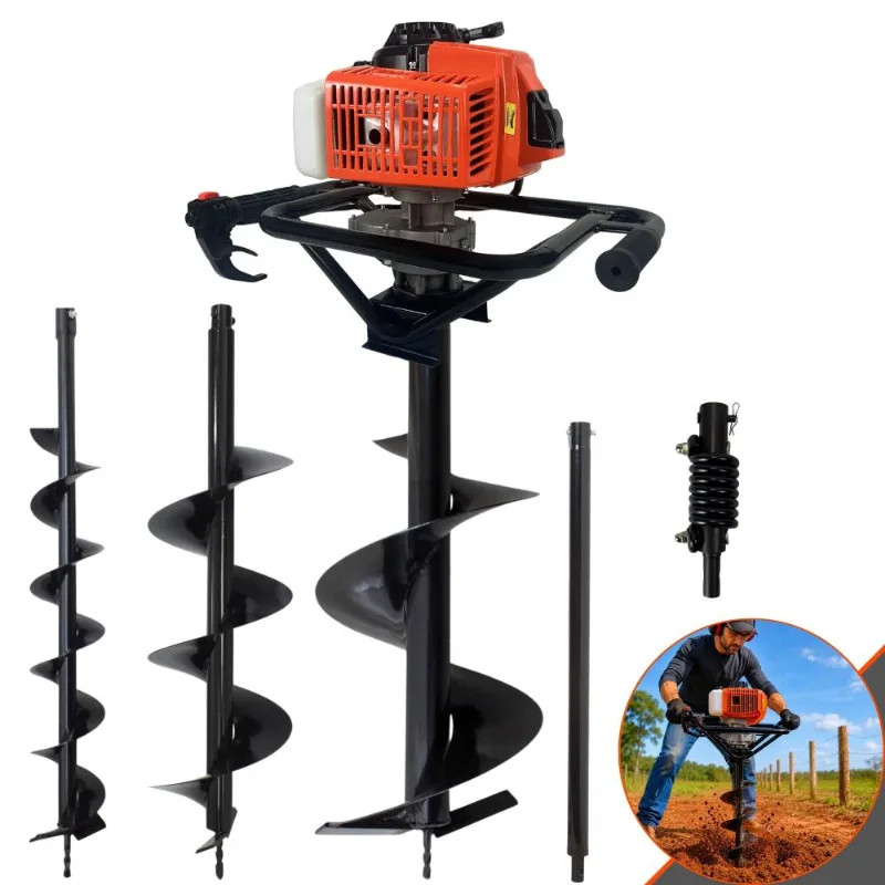 Perfurador de Solo Duratork DPS623M à Gasolina 62cc 3hp de Potência 12.500rpm com Kit Brocas 80x10cm, 80x20cm e 80x30cm + Extensão 60cm + Amortecedor