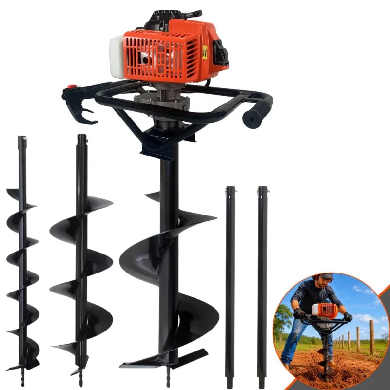 Perfurador De Solo Perfuratriz Duratork Dps623m À Gasolina 62cc 3hp De Potência 12.500rpm Com Kit Brocas 80x10cm, 80x20cm E 80x30cm + 2 Extensão 60cm
