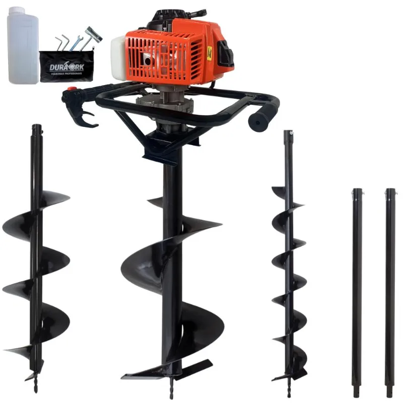 Kit Perfurador De Solo Duratork Dps623m À Gasolina 62cc 12.500rpm 3hp De Potência Alta Rotação Com Brocas 80x10cm 80x20cm 80x30cm + 2 Extensão 60cm