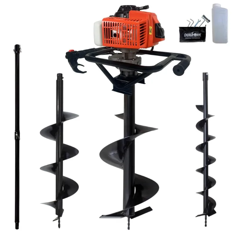Trado Motorizado À Gasolina Duratork Dps623m 62cc 3hp 12.500rpm Perfurador De Solo Completo Com 3 Brocas 80x10cm, 80x20cm E 80x30cm + Extensão 100cm