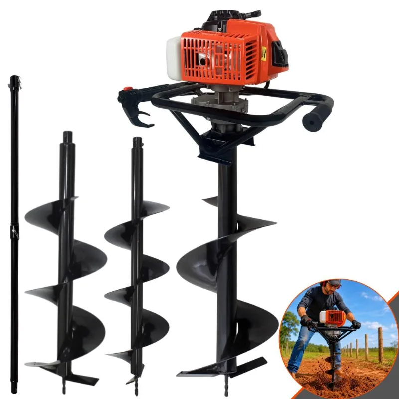 Kit Perfurador Duratork Dps623g À Gasolina 2t 62cc 12.500rpm 3hp Com Brocas 80x20cm 80x25cm 80x30cm + Extensão 100cm Para Mourões E Reflorestamento