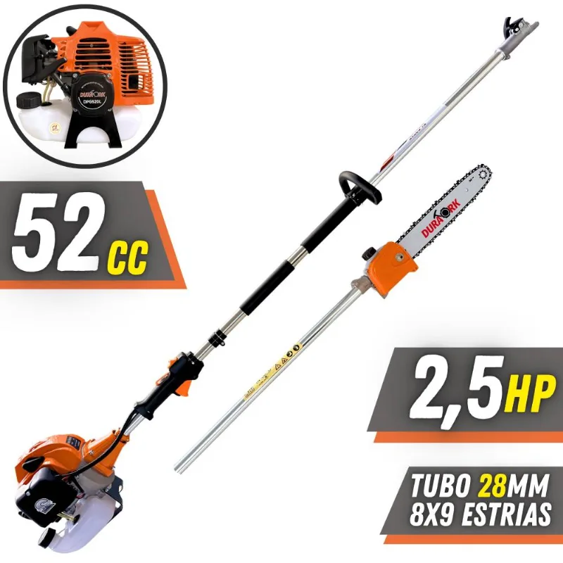 Podador De Galhos Altos Duratork Dpg520l Gasolina 52cc 2,5hp 10500rpm Para Corte De Galhos Com Sabre 30cm E Alcance De 5m Kit Epi Aparador De Café