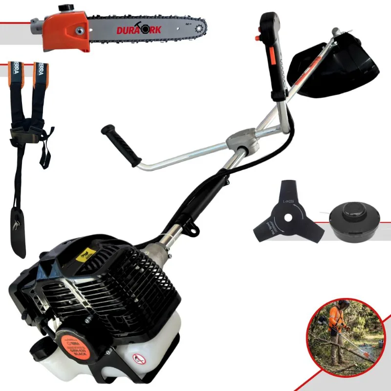 Cortador de Grama Terra GRH430 à Gasolina 43cc 1,7HP 6.500rpm Roçadeira Completa com Carretel de Nylon + Lâmina 3 Pontas + Podador de Galhos