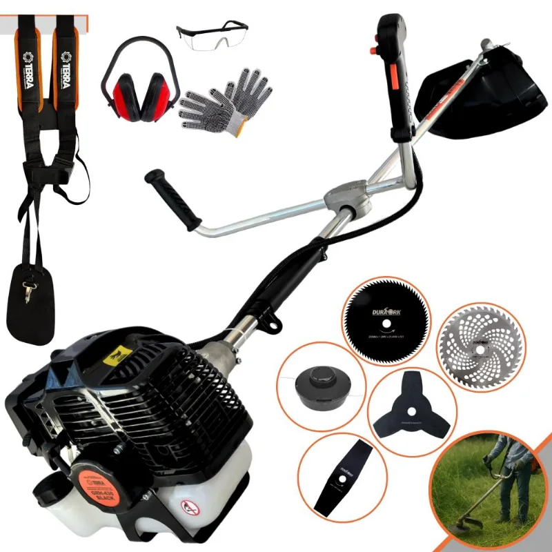 Roçadeira Profissional Terra GRH430 à Gasolina 2T 43cc 1,7HP com Carretel de Nylon + Facas 2 Pontas e 3 Pontas + Disco 40 Dentes e 80 Dentes + EPI