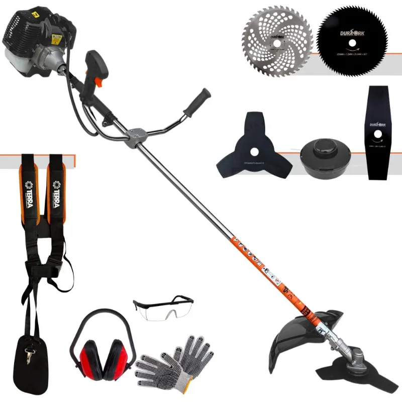 Podador De Grama Terra Grh430 À Gasolina 2t 1,7hp 43cc Com Lâmina Facão + Lâmina 3 Pontas + Disco 40 Dentes E 80 Dentes + Cabeçote De Nylon + Epi