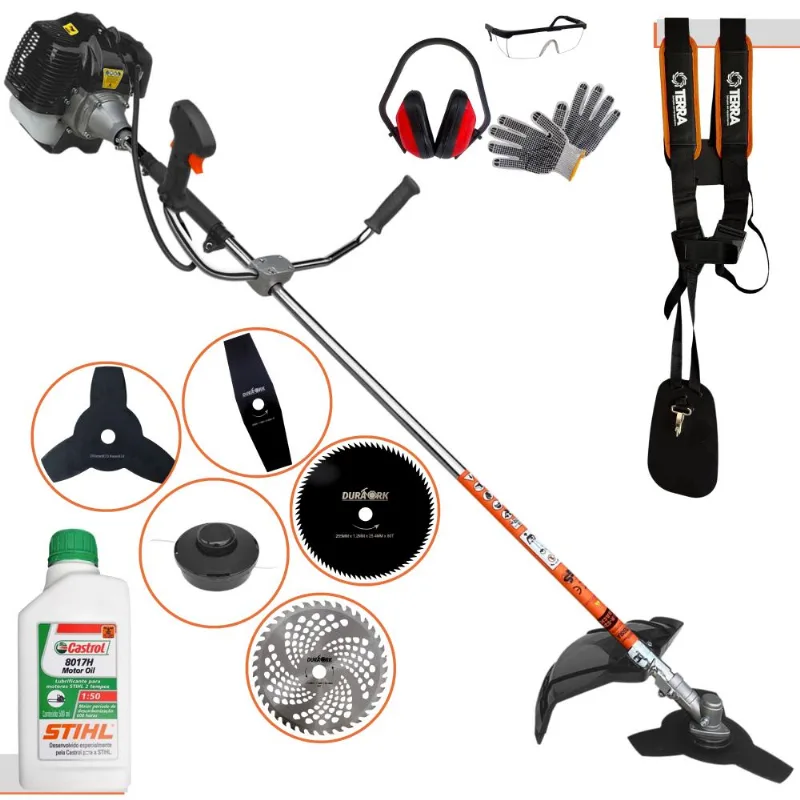 Cortador De Grama Multifuncional Terra Grh430 43cc 1,7hp 6.500rpm Com Carretel + Facas 2 Pontas, 3 Pontas, 40 Dentes, 80 Dentes, Epi E Óleo Stihl