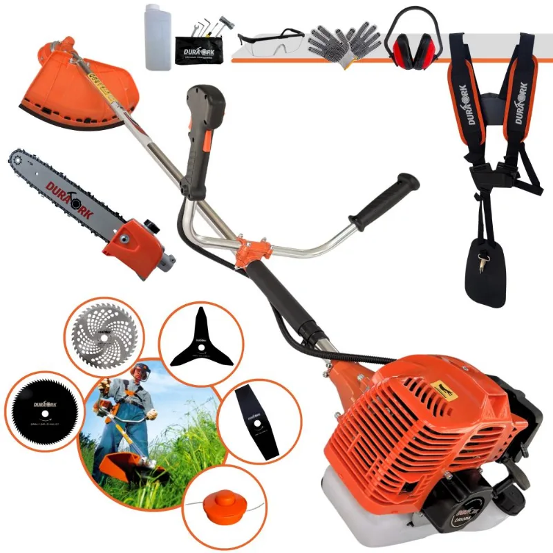 Cortador De Grama Multifuncional Duratork Dr520h5 52cc 2,5hp 10.500rpm Com Carretel + Facas 2 Pontas, 3 Pontas, 40 Dentes, 80 Dentes, Epi E Poda Galho