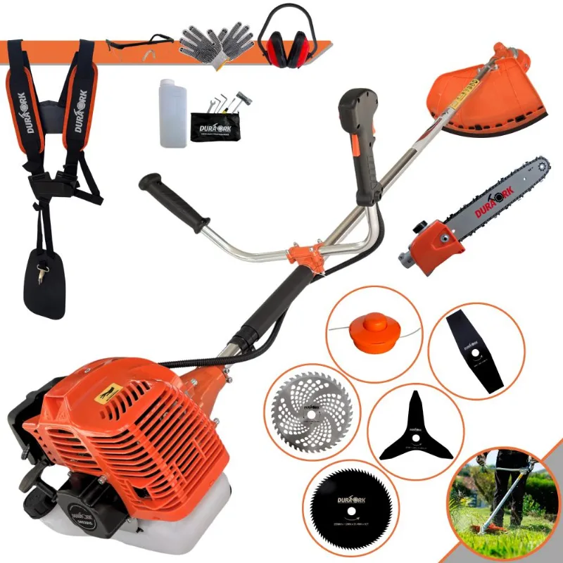 Roçadeira Lateral À Gasolina Duratork DR520H5 52cc Cabeçote Nylon + Lâmina 2 Pontas E 3 Pontas + Disco 40 Dentes E 80 Dentes + EPI + Podador De Galhos