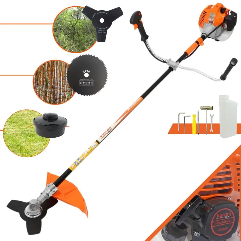 Roçadeira Profissional Vulcan Vr520h 2t 52cc 2,5hp Com Punhos Ergonômicos De Fácil Aceleração + Faca Circular Extra De 80 Dentes