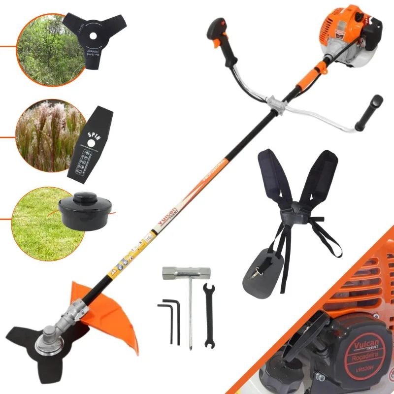 Roçadeira Profissional Vr520h 2t 52cc Robusta Sendo Ideal Para Trabalho Forçado + Faca Extra De Duas Pontas Furo De 25mm