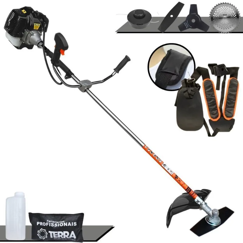 Roçadeira Profissional Lateral Terra Grh520 À Gasolina 52cc 2t 2,5hp + Faca 3 Pontas Duraline 255mm 2,9mm + Faca 40 Den