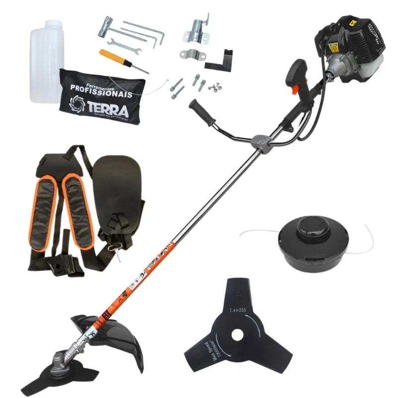 Roçadeira Profissional Lateral Terra Grh430 Black Á Gasolina 2t 43cc 1,7hp Alta Performance, Robusta E Econômica Completa C/ Faca 3 Pontas E Carretel