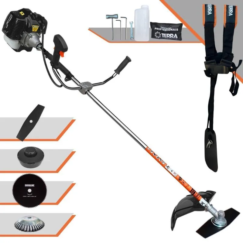 Roçadeira Profissional Lateral Terra Grh520 À Gasolina 52cc 2t 2,5hp + Faca 80 Dentes Duraline 255mm 1,5mm + Escova Rot