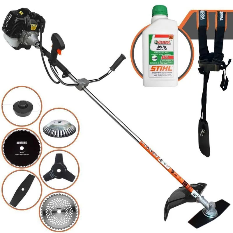 Roçadeira Profissional Terra Grh520 À Gasolina 52cc 2,5hp + Faca 3p Duraline + Faca 40d Duraline + Faca 80d Duraline +