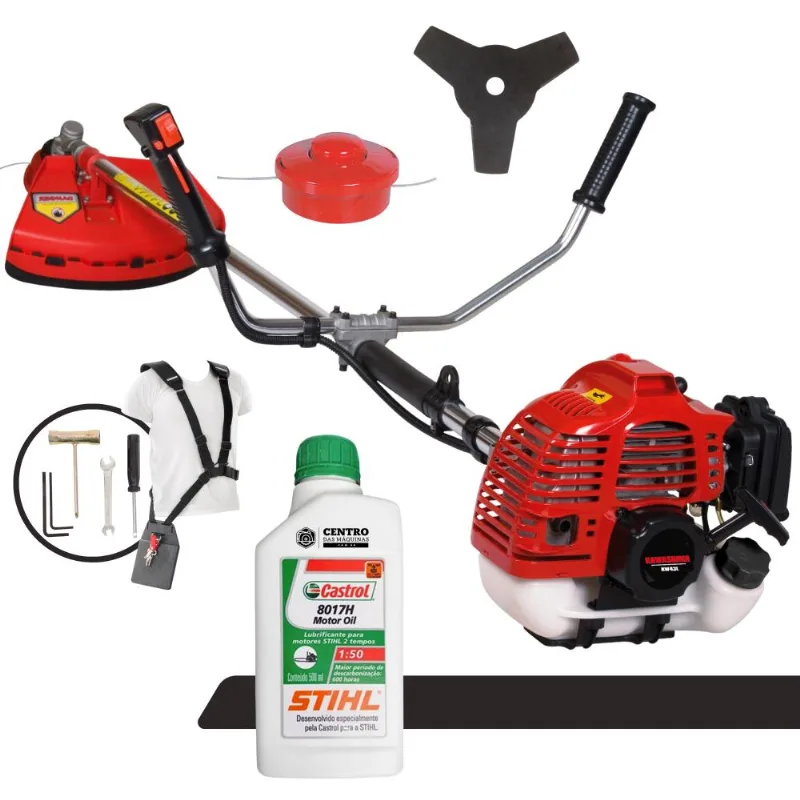 Roçadeira Com Óleo Stihl Kawashima Kw43-l 2t 43cc 1,7hp Robusta De Alta Potência E Performance Ideal Para Manutenção De Rodovias