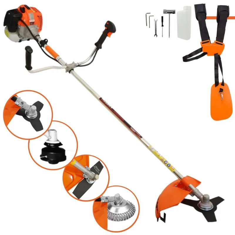 Roçadeira Aparador De Grama Vulcan Vr620-h À Gasolina 62cc 3hp 4 Em 1 Com Carretel Nylon + Lâmina 2 Pontas + Lâmina 3 Pontas + Escova Rotativa De Aço