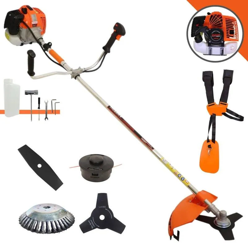 Roçadeira Vulcan Vr620h À Gasolina 62cc 3hp Multifuncional Com Carretel De Nylon + Faca 2 Pontas + Faca 3 Pontas + Escova De Aço Rotativa 38 Cerdas
