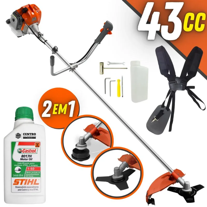 Roçadeira Profissional Lateral Tekna Rl430acntk Á Gasolina 2t 43cc 1,7hp 9.000rpm Alta Performance C/ Lâmina 3 Pontas + Cabeçote Nylon + Óleo Stihl 2