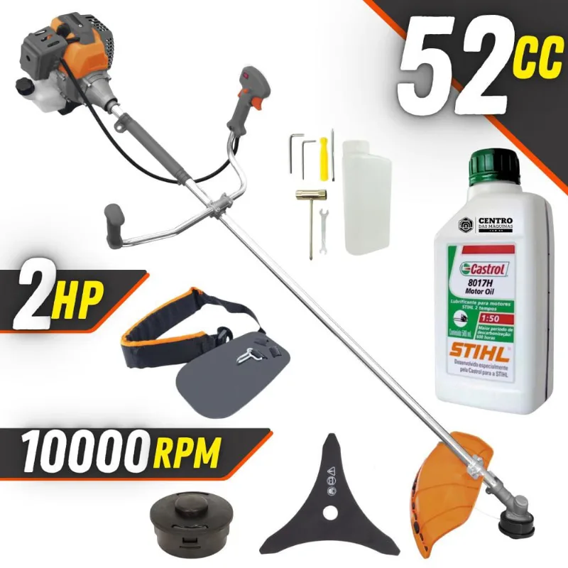 Máquina de Cortar Grama á Gasolina Tekna RL520-P Plus 2T 52cc 2HP Roçadeira Lateral de Alta Performance Com Faca 3 Pontas e Carretel Nylon + óleo stihl 2T