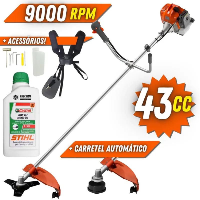 Roçadeira Á Gasolina Com Óleo Stihl Rl430acn-tk Tekna 2t 43cc 1,7hp Robusta E De Alta Potência C/ Faca 3 Pontas + Carretel Nylon