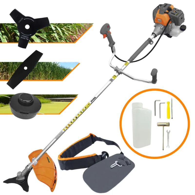 Roçadeira Profissional À Gasolina Tekna Rl520p 52cc 2t 2hp Alta Rotação Com 3 Opções De Corte Carretel Nylon + Faca 2 Pontas + Faca 3 Pontas