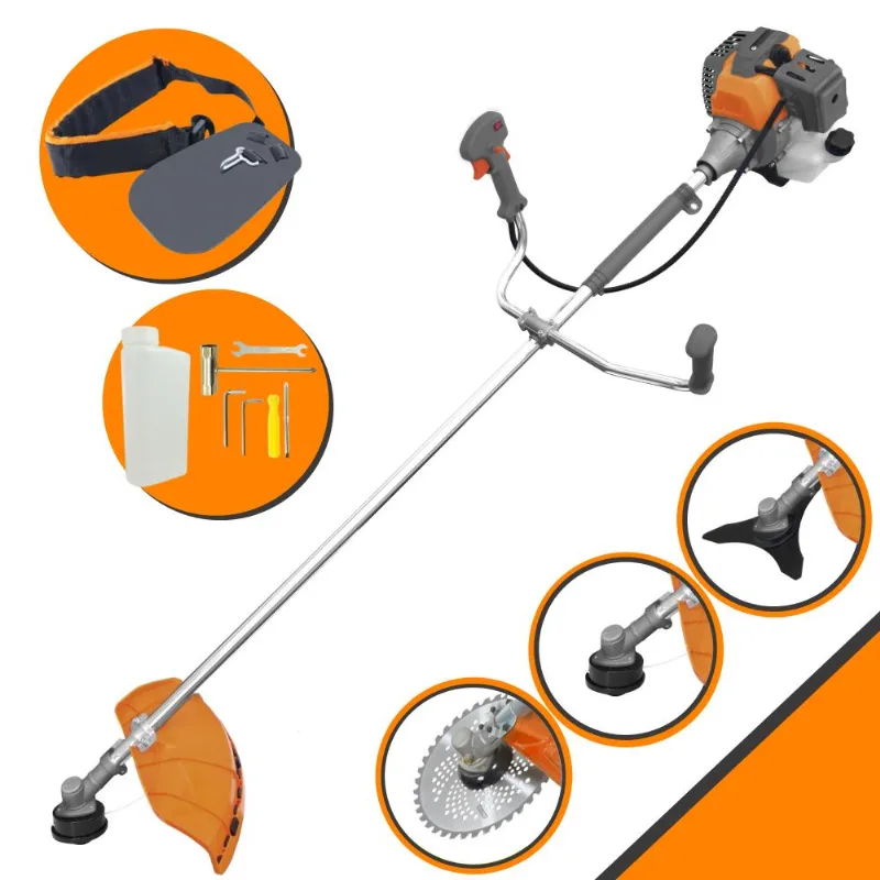 Roçadeira Robusta Tekna Rl520-p À Gasolina 2 Tempos 2hp De Potência 52cc 10.000rpm Com Carretel Nylon + Faca 3 Pontas + Faca 40 Dentes De Vídea