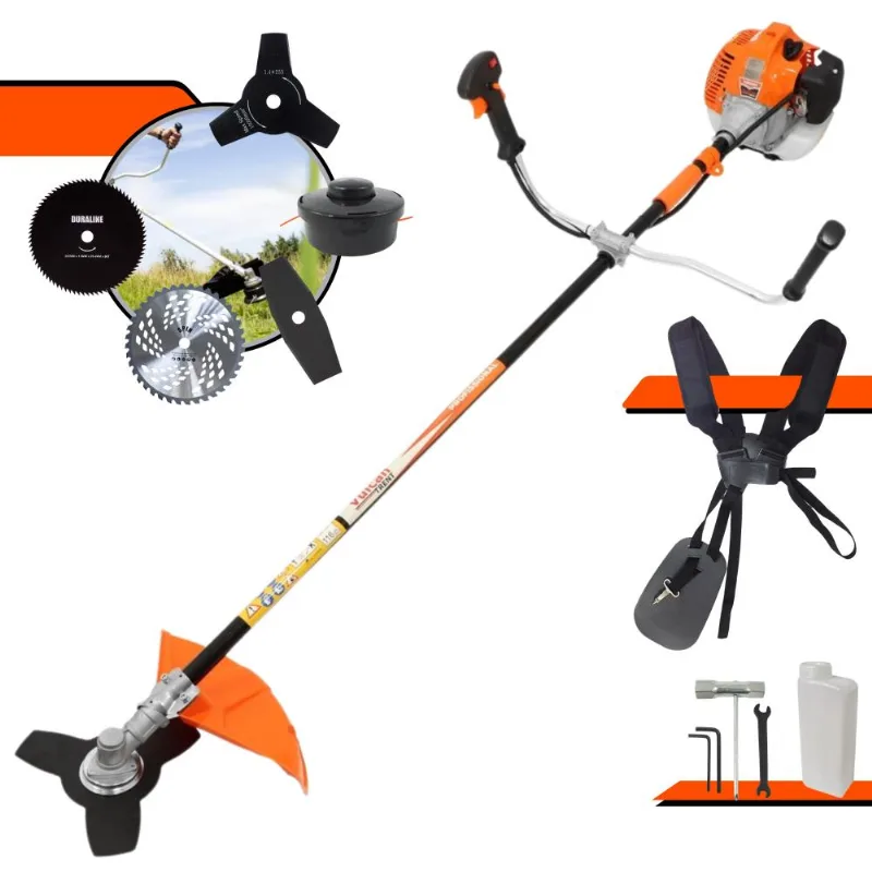 Aparador De Grama À Gasolina Vulcan Vr520h Motor 2t 52cc 2,5hp De Potência 10.000rpm Roçadeira Completa Com Carretel De Nylon E Kit 4 Lâminas De Corte