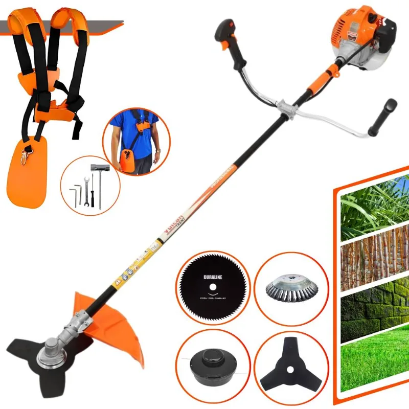 Roçadeira Profissional Vulcan Vr520h À Gasolina 52cc 2,5hp 4 Em 1 Com Carretel De Nylon + Lâmina 3 Pontas + Lâmina 80 Dentes + Escova Rotativa De Aço