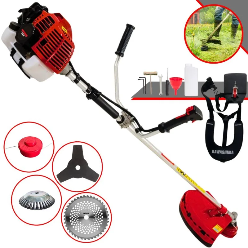 Roçadeira Multifuncional Kawashima Kw43l À Gasolina 2t 43cc 10.000rpm 1,7hp De Potência Com Carretel + Faca 3 Pontas + Faca 40 Dentes + Escova De Aço
