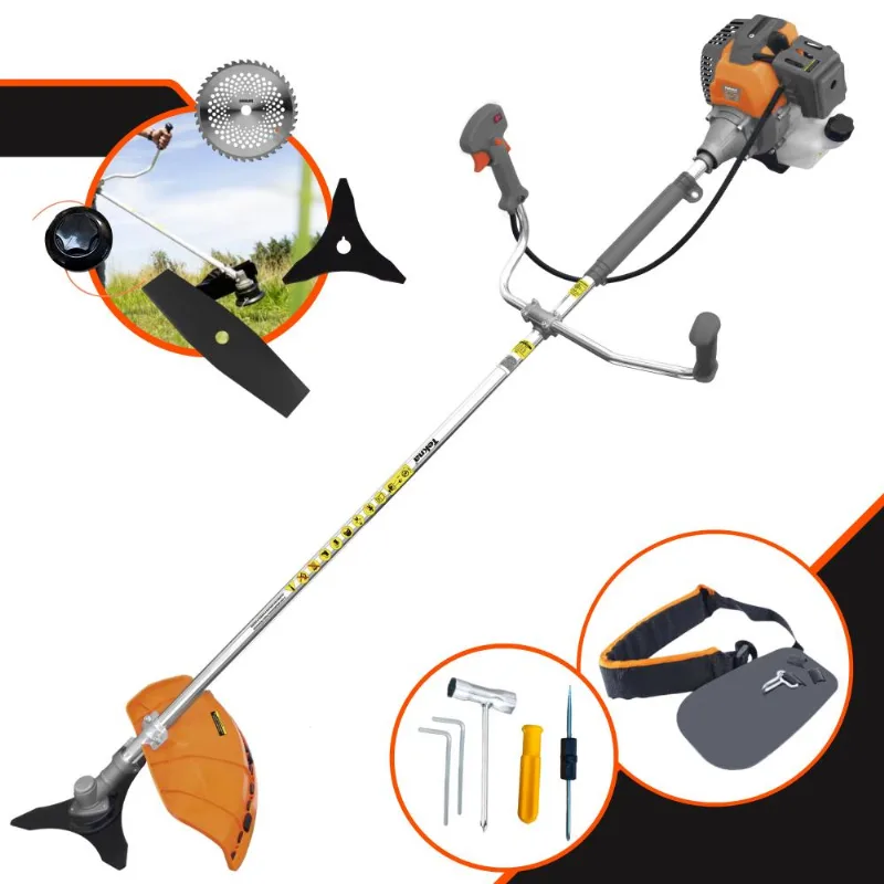 Roçadeira Máquina De Corta Grama À Gasolina Tekna Rl520p 2t 52cc 2hp 10.000rpm + Lâmina 2 Pontas + Lâmina 3 Pontas + Lâmina 40 Dentes + Carretel