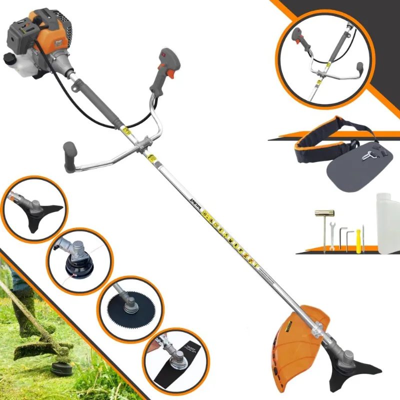 Roçadeira À Gasolina Completa Tekna Rl520p Motor 2t 2hp 52cc 10.000rpm Com Carretel E Lâmina 3 Pontas + Kit Lâminas 2 Pontas E Disco 80 Dentes