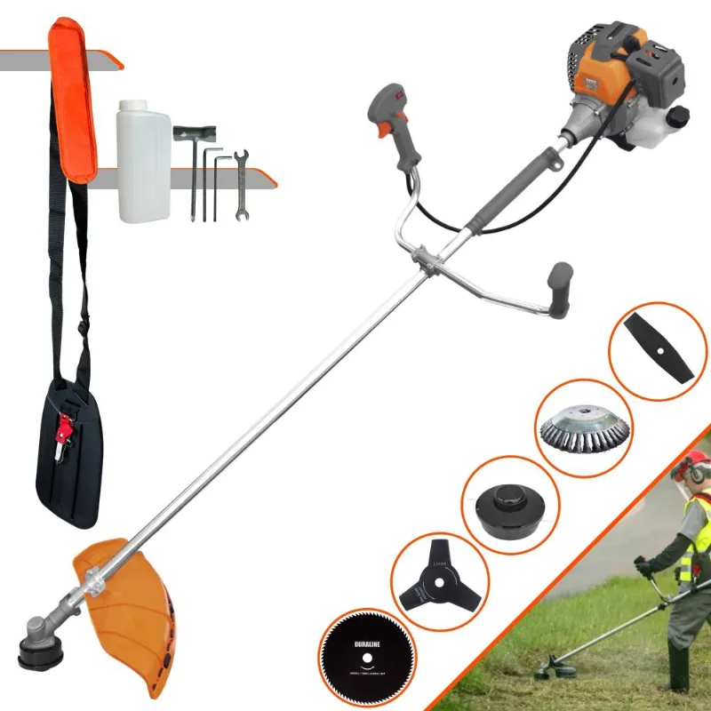 Roçadeira À Gasolina Tekna Rl520p 52cc 2hp Com 5 Opções De Corte Com Carretel + Faca 2 Pontas + Faca 3 Pontas + Faca 80 Dentes + Escova De Aço
