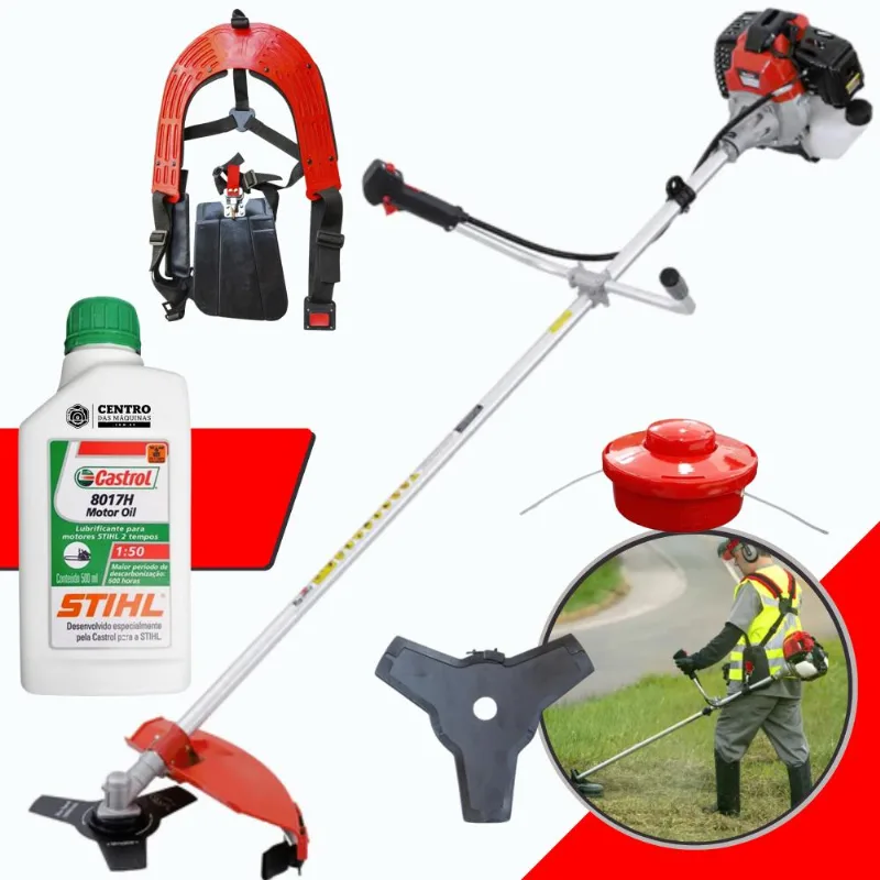 Roçadeira Alta Performance Com Óleo Stihl Rt43-l Toyama 43cc 1,7hp Faca 3 Pontas E Carretel Ideal Na Manutenção De Jardins E Gramados