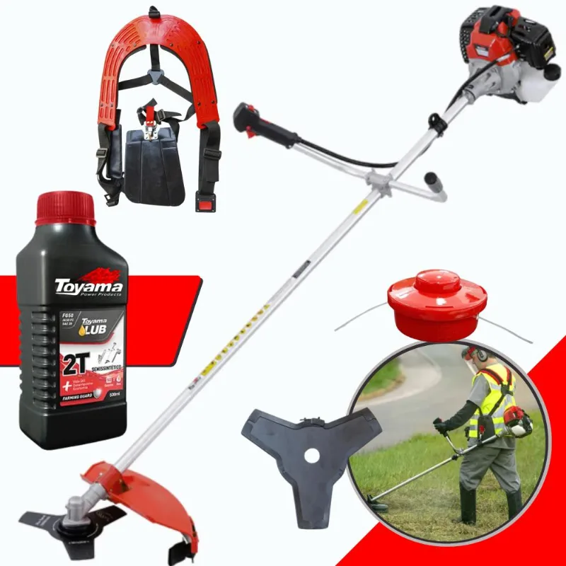 Roçadeira Alta Performance Com Óleo Toyama 2t Rt43-l 43cc 1,7hp Faca 3 Pontas E Carretel Ideal Na Manutenção De Jardins E Gramados